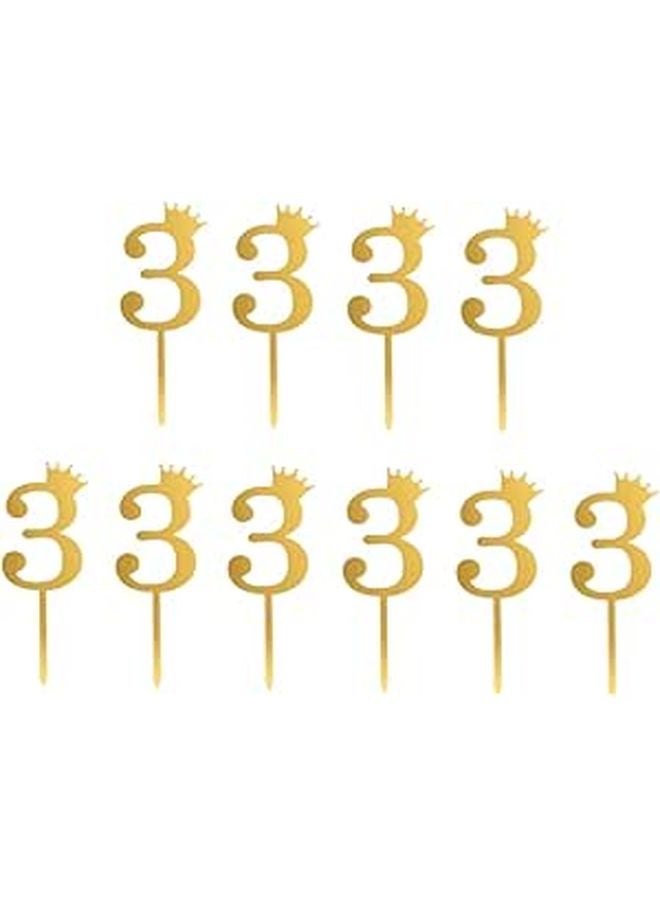 Acrylic Number Cake Toppers Crown Design Mirror Finish Birthday Party Decorations 10pcs - Image 1