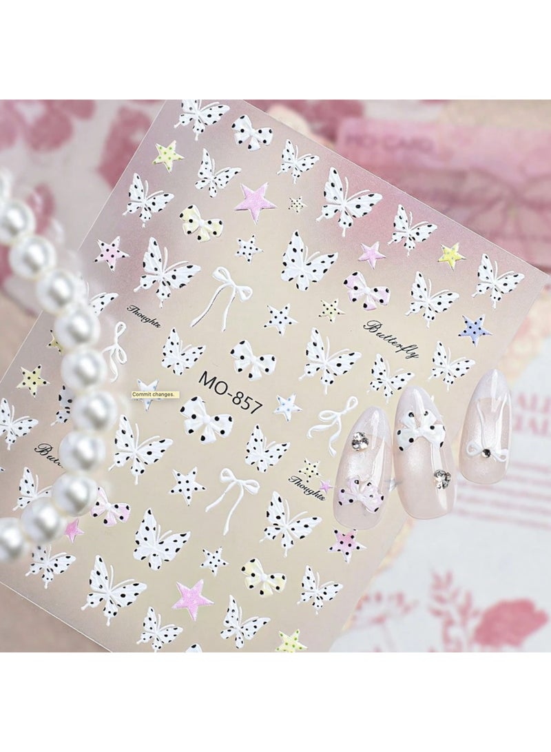 brunson 3D White Flower Nail Stickers Set | Butterfly & Polka Dot Nail Art Decals, French Lace Hollow Out Floral Stickers for DIY Manicure, Gel Polish, Acrylic & Natural Nail Designs - Image 1