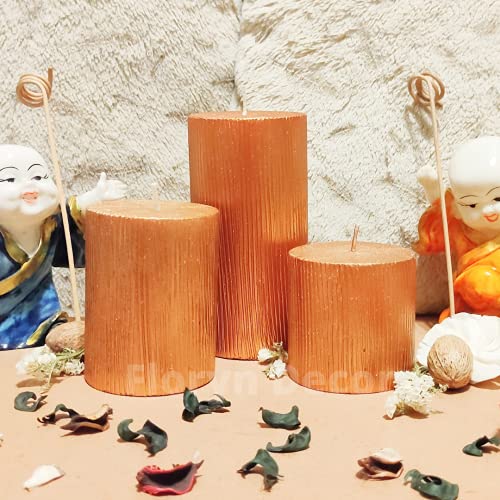 Floryn Decor Set of 3 Metallic Pillar Candles Decoration Dinner Wedding Party Candles Perfect Candles for Home Decor - Church-Spa Candle, Restaurant | Smokeless & Dripless (Copper) - Image 2