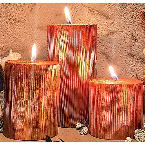Floryn Decor Set of 3 Metallic Pillar Candles Decoration Dinner Wedding Party Candles Perfect Candles for Home Decor - Church-Spa Candle, Restaurant | Smokeless & Dripless (Copper) - Image 1