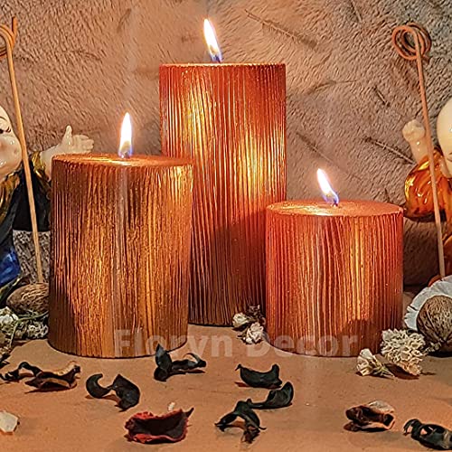 Floryn Decor Set of 3 Metallic Pillar Candles Decoration Dinner Wedding Party Candles Perfect Candles for Home Decor - Church-Spa Candle, Restaurant | Smokeless & Dripless (Copper) - Image 3