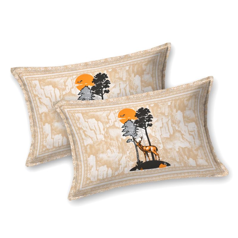 KOTTS & STITCH KOTTS STITCH Jaipuri Cotton Bedsheet for Double Bed King Size with 2 Pillow Covers 210 TC 93x108 in Printed Bedsheets King SizeBeige Bed Sheet Deer Park - Image 4