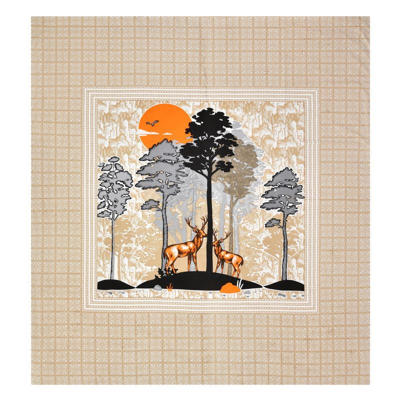 KOTTS & STITCH KOTTS STITCH Jaipuri Cotton Bedsheet for Double Bed King Size with 2 Pillow Covers 210 TC 93x108 in Printed Bedsheets King SizeBeige Bed Sheet Deer Park - Image 5