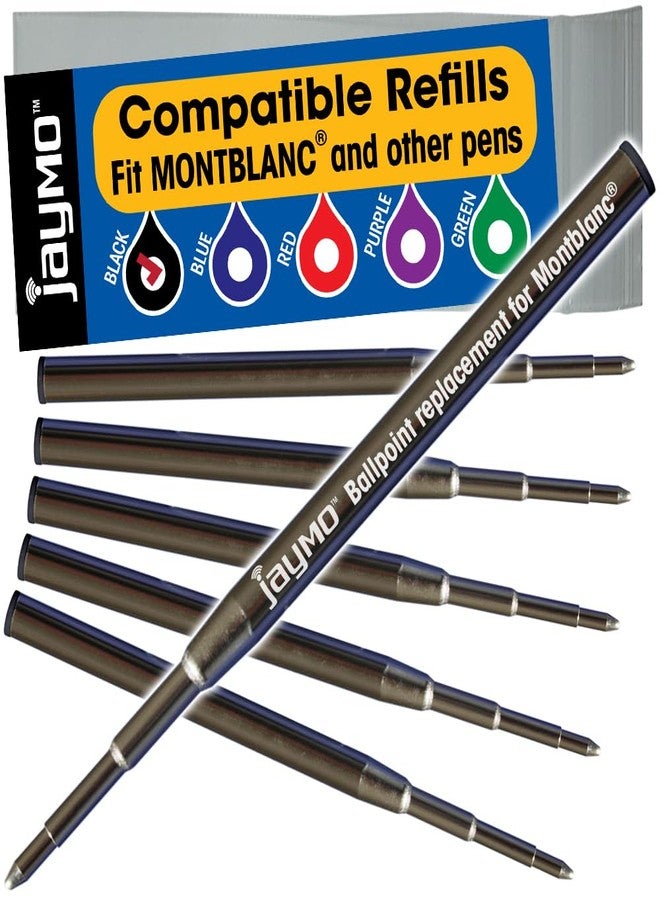 Jaymo Replacement for Montblanc 128211 - Measures 3.875 in / 98 mm Long - Ballpoint Pen Refill - 6 Black - Image 1