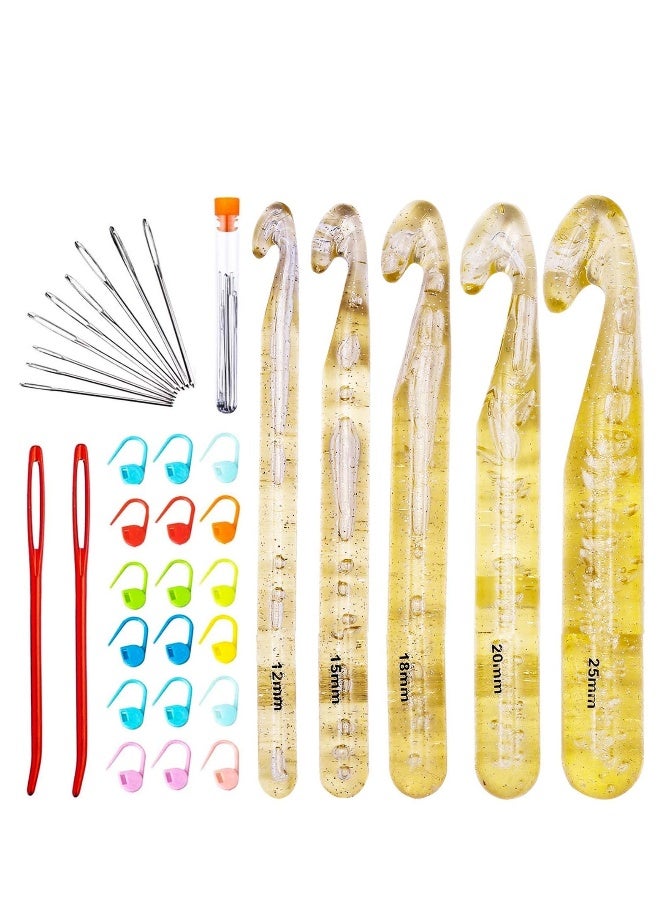 9-Piece Crochet Hook Set with Large-Eye Blunt Needles, 20 Stitch Markers, and 2 Tapestry Needles for Chunky Yarn, Carpet, Scarf, and Bulky Wool Weaving Projects. - Image 1