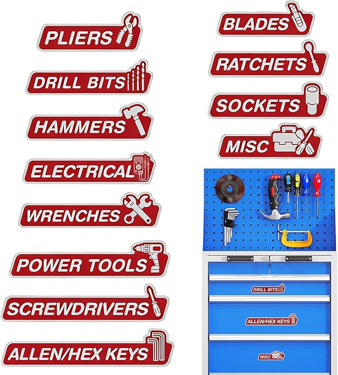 Magnetic Tool Box Labels 12 Piece Red Resin Drawer Tags For Garage Workshop Organization - Image 1