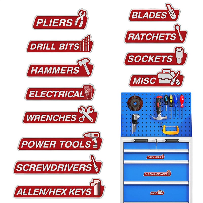 Magnetic Tool Box Labels 12 Piece Red Resin Drawer Tags For Garage Workshop Organization - Image 2