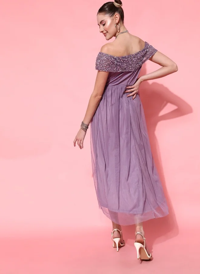 STREET 9  Lavender Off-Shoulder Midi Dress for Women for Women | Best Price UAE