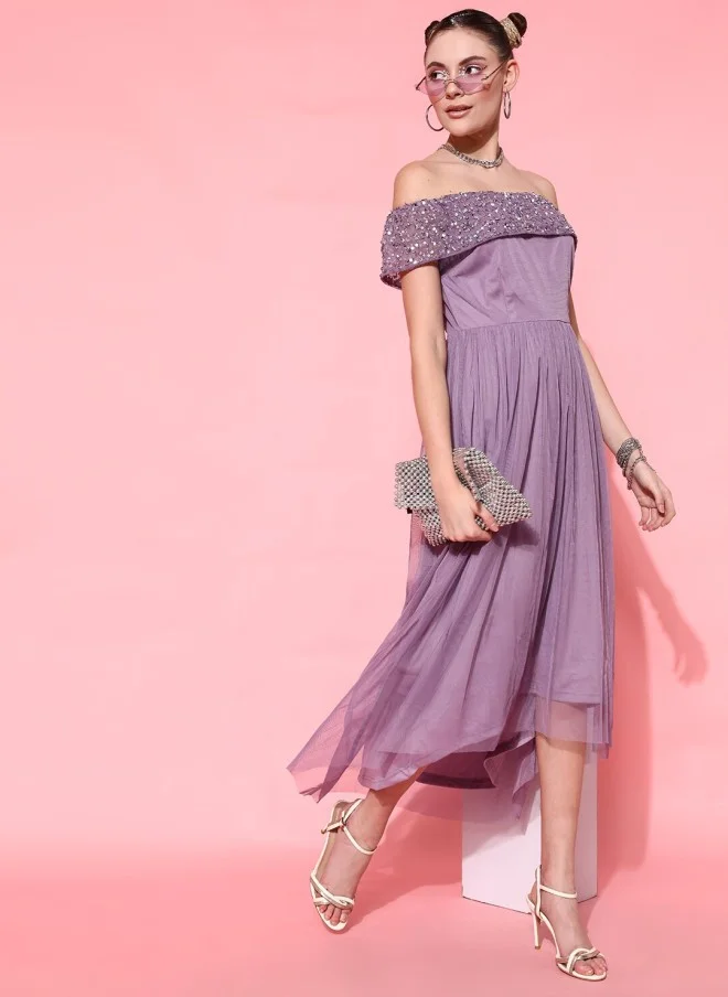 STREET 9  Lavender Off-Shoulder Midi Dress for Women for Women | Best Price UAE
