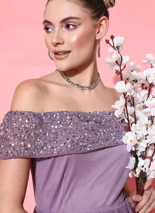 STREET 9 Lavender Off-Shoulder Midi Dress for Women