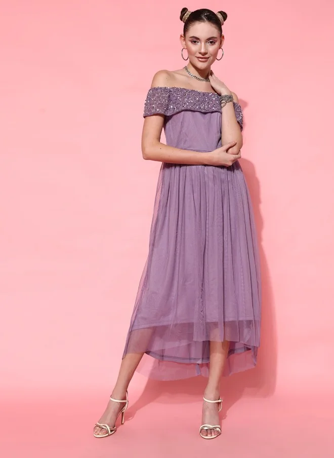 STREET 9 Lavender Off-Shoulder Midi Dress for Women