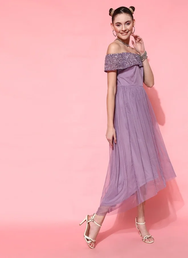 STREET 9  Lavender Off-Shoulder Midi Dress for Women for Women | Best Price UAE