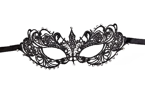 Alvogimor Women Lace Masquerade Mask, Costume Mask with Shiny Gemstone Decor for Halloween,Christmas Proms, Venetian Party, Mardi Gras, (Black) - Image 1