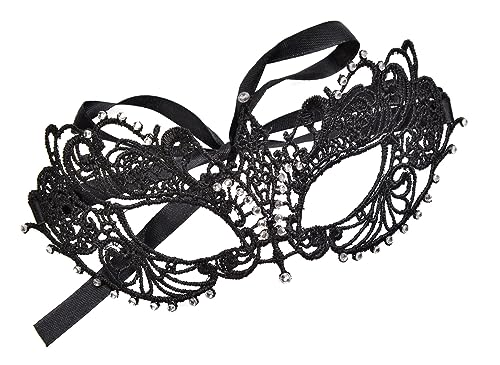 Alvogimor Women Lace Masquerade Mask, Costume Mask with Shiny Gemstone Decor for Halloween,Christmas Proms, Venetian Party, Mardi Gras, (Black) - Image 2