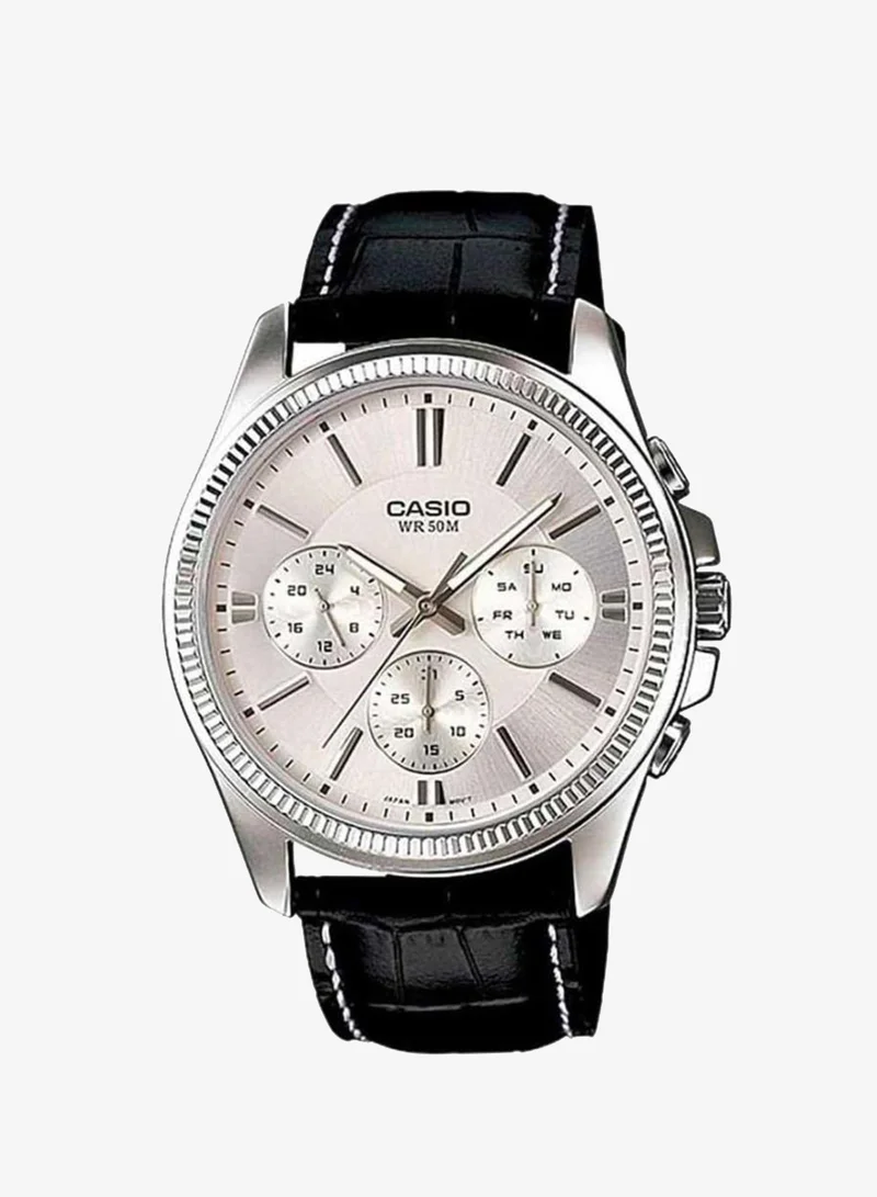 Casio Men's Analog Display Watch With Black Leather Strap - MTP-1375L-7A