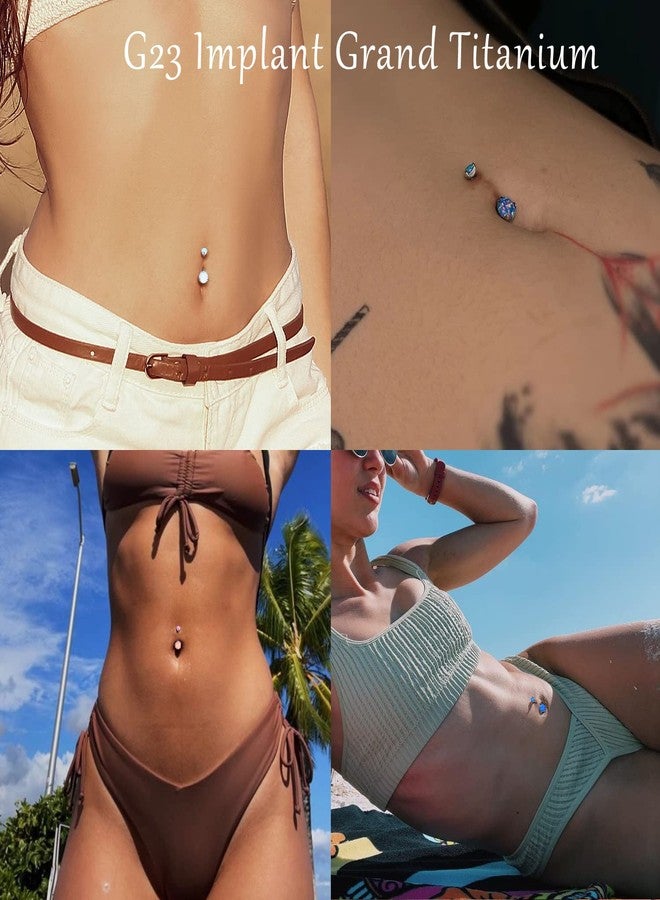 فوجو حلقات السرة من التيتانيوم VOJO G23، مرصعة بالزركون المكعب والأوبال، مضادة للحساسية، ملولبة، عيار 14، مجوهرات ثقب السرة الماسية، حجر الميلاد للنساء (عيار 14، 5 مم + 8 مم، أوبال بنفسجي داكن بمخلب) - Image 2