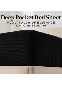snooze Snooze Striped Fitted Bed Sheet set 2pcs, Bed sheet+ Free Pillowcase, Black  - Image 2