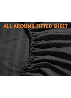 snooze Snooze Striped Fitted Bed Sheet set 2pcs, Bed sheet+ Free Pillowcase, Black  - Image 3