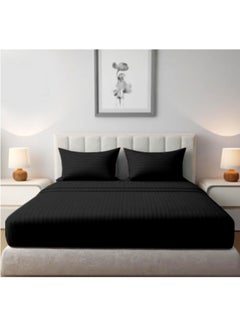 snooze Snooze Striped Fitted Bed Sheet set 2pcs, Bed sheet+ Free Pillowcase, Black  - Image 4