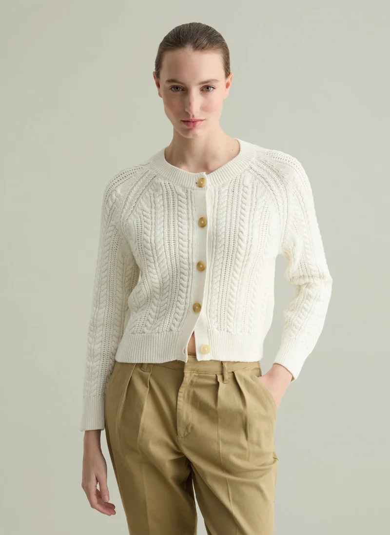 Ovs Cotton Cardigan With Cable-Knit Weave