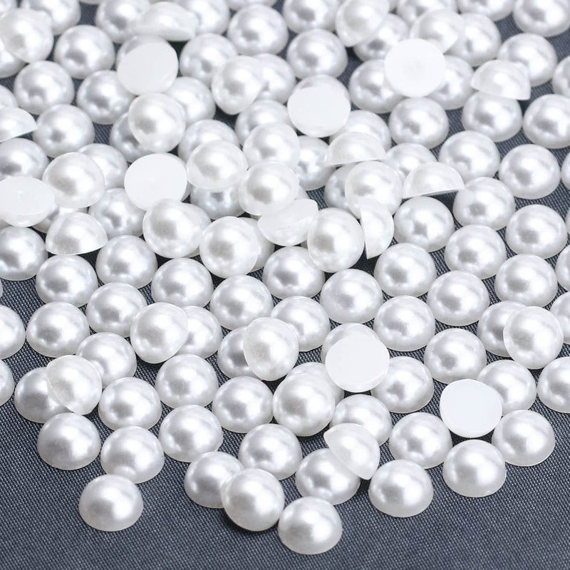 Briskbloom 600PCS 8mm White Flatback Half Pearls for Crafts Jewelry Scrapbook Nails Flatback Pearls for Crocs Shoes Scrapbooking Embellishement Imitation Loose Pearl Beads Gems