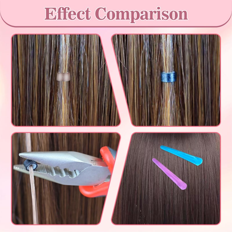 FEXICHUJI Hair Extension Microlink Tool Kit, 1000 Silicone Nano Microbeads, 1 Plier, 1 Pulling Loop Threader, 1 Crochet Hook, 4 Hair Clips, Weft Sew in Extension Kit Tools Accessories for Girls - Image 5