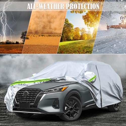 SPORTULI Waterproof Car Covers Replace for 2016-2025 Nissan Kicks, 6 Layers Silver All Weather Custom-fit Car Cover with Zipper Door & Windproof Bands for Snow Rain Dust Hail Protection - Image 5