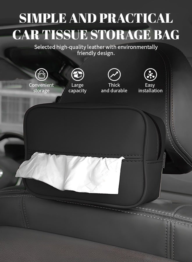 Leather Car Tissue Holder Waterproof Napkin Holder With Zipper Napkin Box Car Chair Back Mounted Tissue Dispense Interior Accessories For Toyota, Mazda, Hyundai Honda 18 X 12 X 7cm - Image 2