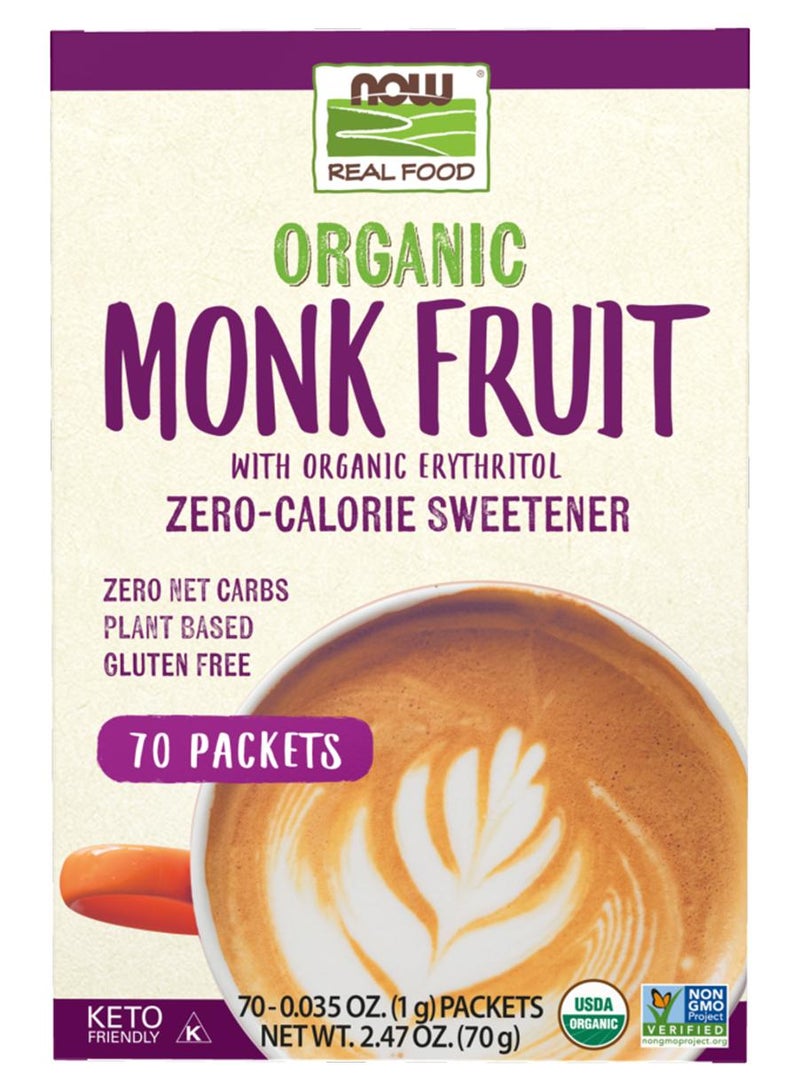 Now Foods Pack Of 70 Organic Monk Fruit Zero-Calorie Sweetener - Image 1