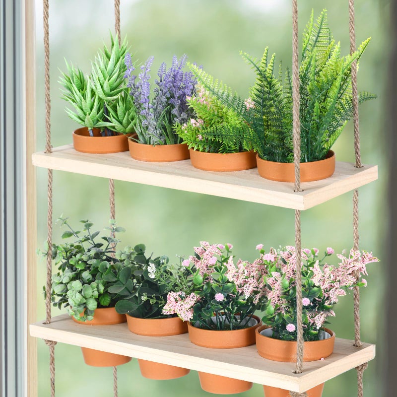 FillTouch 4 Tiered Window Plant Shelves Hanging Herb Planter Indoor Display with 16 Pcs Flower Pots Wood Window Plant Hanger for Grow Herbs Succulents Microgreens Seedling Organization - Image 3
