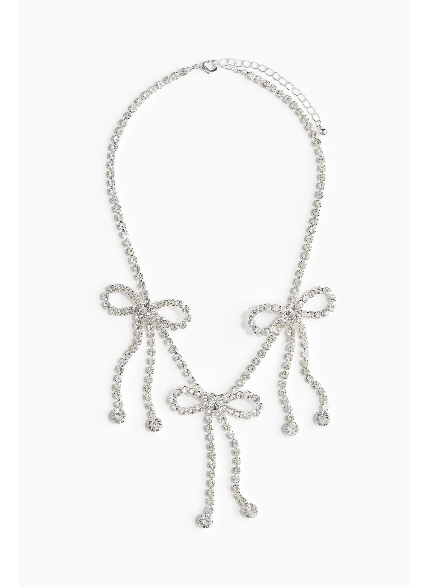 H&M Bow-Detail Rhinestone-Chain Necklace