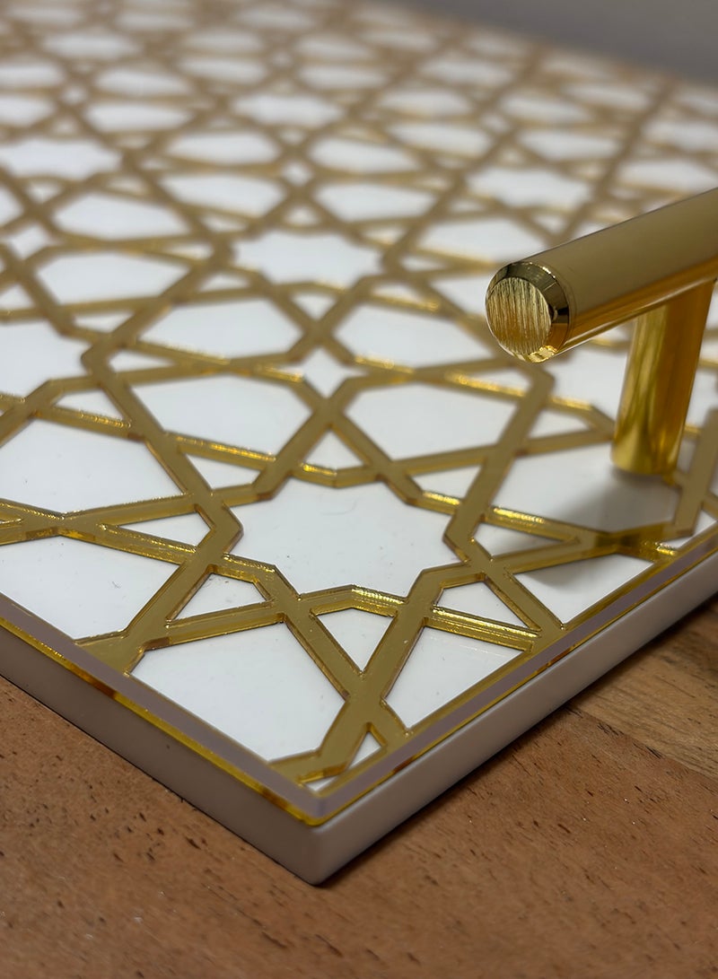 لوحة صينية تقديم من الأكريليك بتصميم مزخرف ومقابض معدنية ذهبية اللون - Image 3