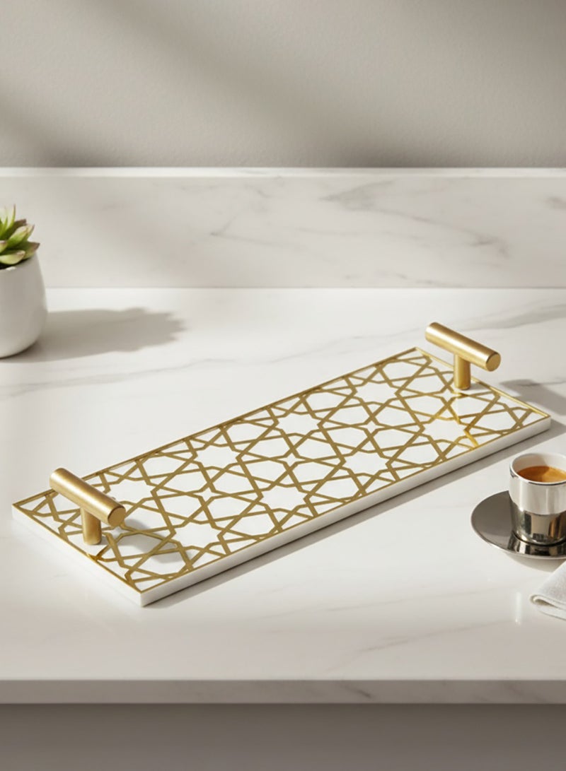 لوحة صينية تقديم من الأكريليك بتصميم مزخرف ومقابض معدنية ذهبية اللون - Image 2