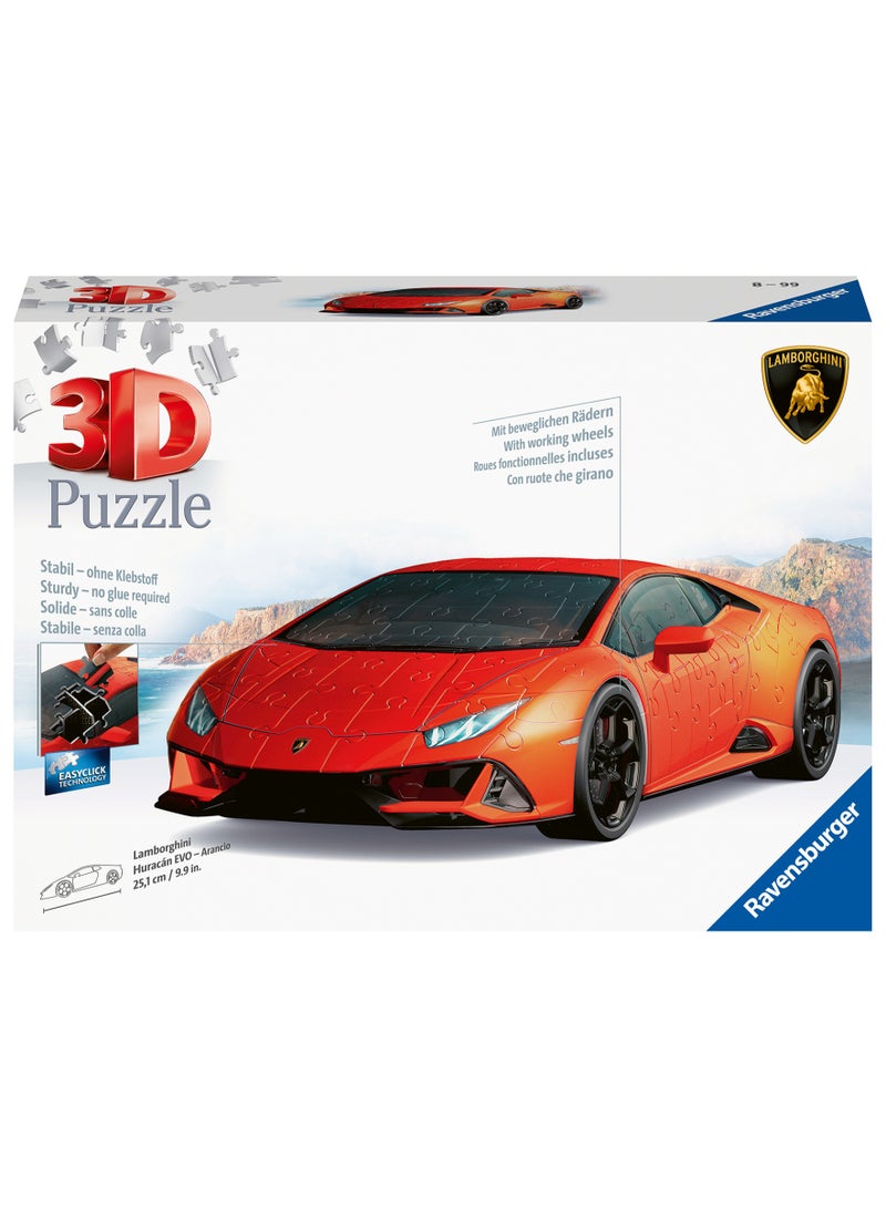 Ravensburger Lamborghini‑Huracán‑EVO‑Arancio Orange Premium 3D Puzzle 108 Pieces | 1:18 Scale Model with Rotating Wheels – No Glue Needed, Easy Click Assembly, Display Base Included – 11571‑6 - Image 3