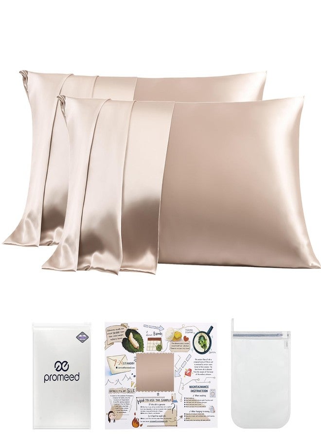PROMEED 23 Momme Silk Pillowcase 2 Pack Toddler/Travel Size with Free Laundry Bag, Highest Grade 6A+ 100% Mulberry Silk Pillow Case Set of 2, Zipper (Toddler/Travel 13"x18", Champagne) - Image 1