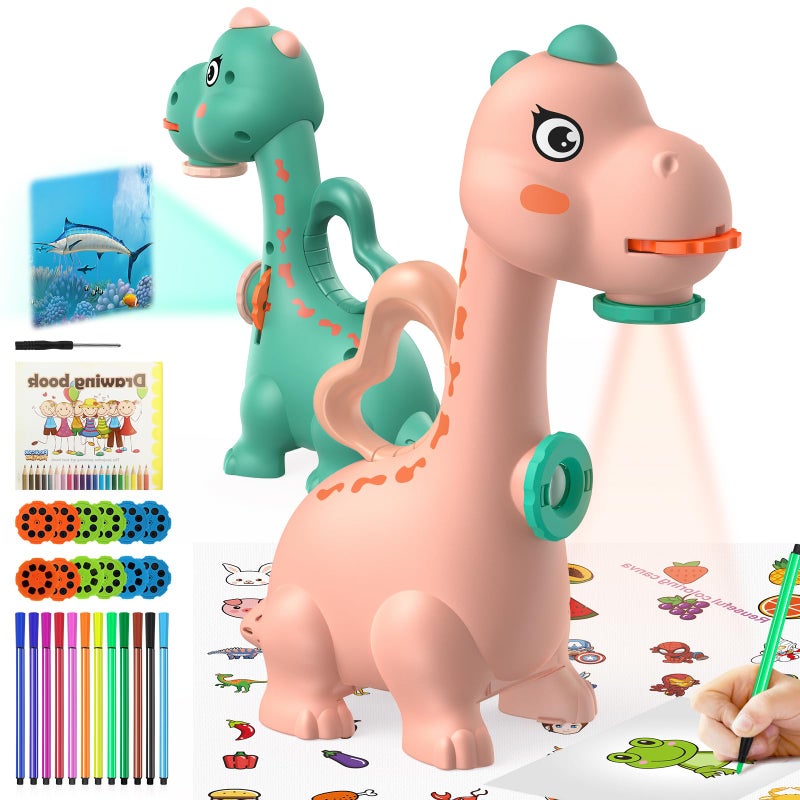 RNGODO Drawing Projector for Kid Art Sketch Projector Toddlers with 96 Stencils and 12 Markers Dinosaur Gifts for Girls BoysDrawing Projector Toys for 3 Years Old Pink - Image 3