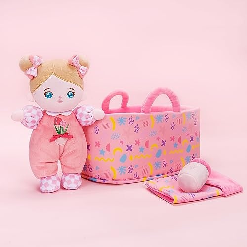 OUOZZZ 10" Soft Baby Doll Set with Plush Doll, Bassinet, Blanket and Bottle, Baby Doll Accessories Pretend Playset Emotional Social Doll for 2 Year Olds Girls Christmas Birthday Gift - Image 2