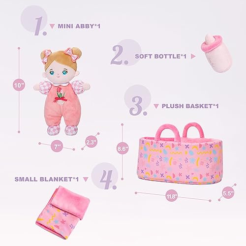OUOZZZ 10" Soft Baby Doll Set with Plush Doll, Bassinet, Blanket and Bottle, Baby Doll Accessories Pretend Playset Emotional Social Doll for 2 Year Olds Girls Christmas Birthday Gift - Image 4