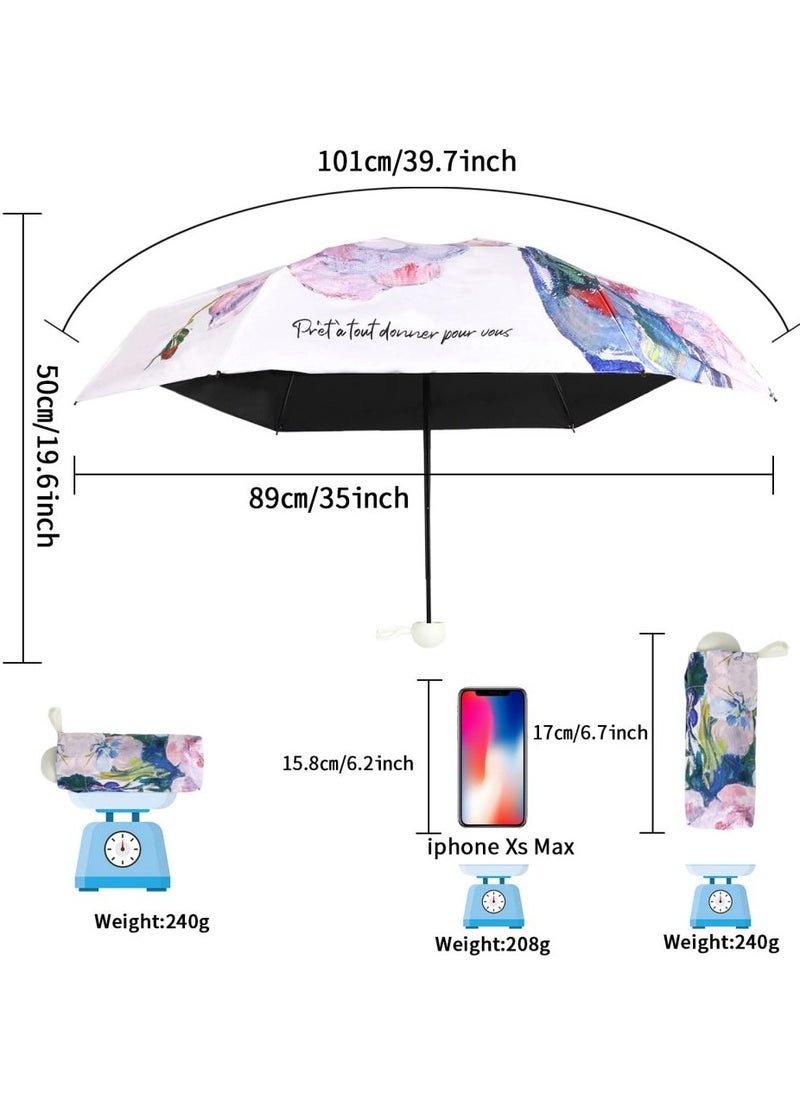 KASTWAVE - Folding Mini Umbrella, 6 Ribs Compact Umbrella Windproof Strong, Small Umbrella with Watercolour Patterns,  Men and Women,Light,Portable,UV Folding Backpack Umbrella UV Protection Travel Umbrella, - Image 1