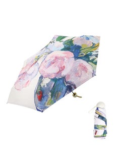 Folding Mini Umbrella, 6 Ribs Compact Umbrella Windproof Strong, Small Umbrella with Watercolour Patterns,  Men and Women,Light,Portable,UV Folding Backpack Umbrella UV Protection Travel Umbrella,
