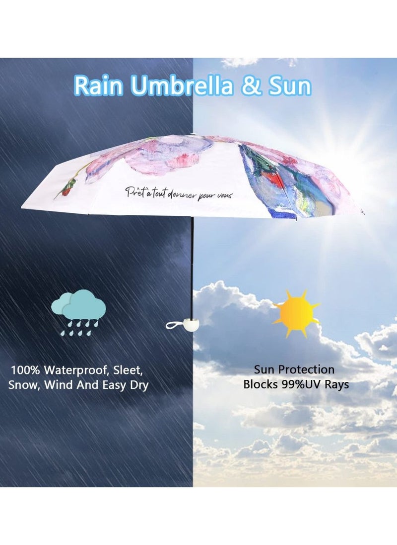 KASTWAVE - Folding Mini Umbrella, 6 Ribs Compact Umbrella Windproof Strong, Small Umbrella with Watercolour Patterns,  Men and Women,Light,Portable,UV Folding Backpack Umbrella UV Protection Travel Umbrella, - Image 1