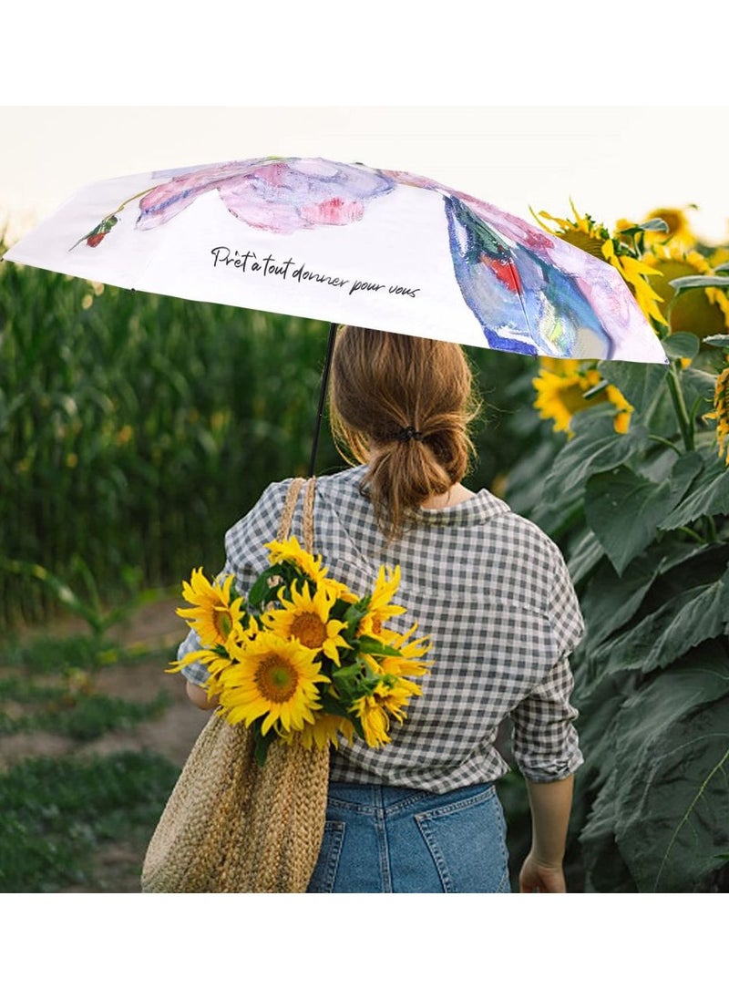 KASTWAVE - Folding Mini Umbrella, 6 Ribs Compact Umbrella Windproof Strong, Small Umbrella with Watercolour Patterns,  Men and Women,Light,Portable,UV Folding Backpack Umbrella UV Protection Travel Umbrella, - Image 1