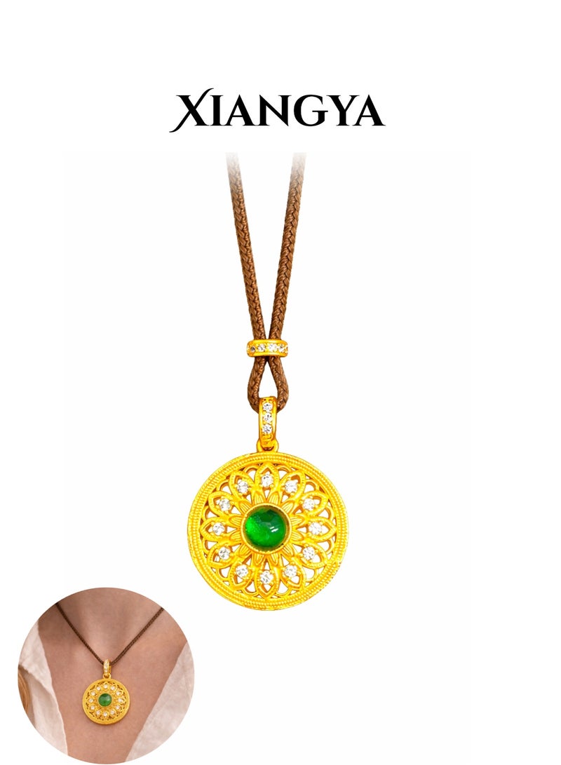 XIANGYA Gold Lucky Pendant Necklace for Women, Double-Sided Jade & Zircon Necklace, Fu Symbol Good Fortune Jewelry Gift for Ladies - Image 1
