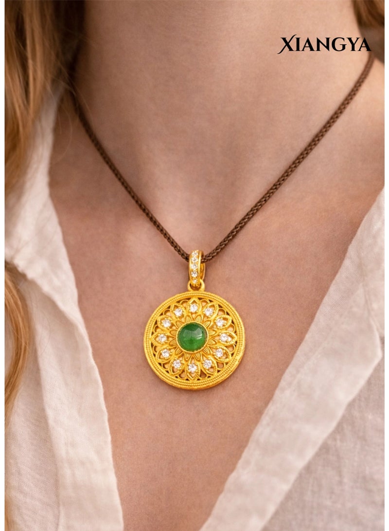 XIANGYA Gold Lucky Pendant Necklace for Women, Double-Sided Jade & Zircon Necklace, Fu Symbol Good Fortune Jewelry Gift for Ladies - Image 3