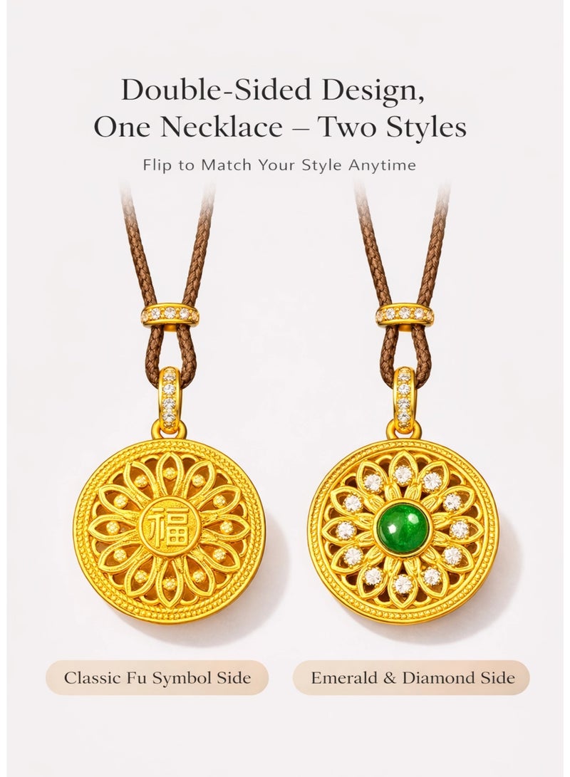 XIANGYA Gold Lucky Pendant Necklace for Women, Double-Sided Jade & Zircon Necklace, Fu Symbol Good Fortune Jewelry Gift for Ladies - Image 4