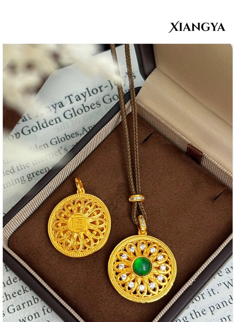XIANGYA Gold Lucky Pendant Necklace for Women, Double-Sided Jade & Zircon Necklace, Fu Symbol Good Fortune Jewelry Gift for Ladies - Image 2