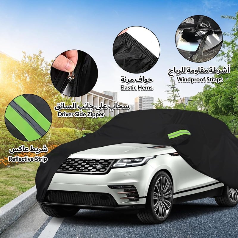 All Weather Car Cover with Reflective Strip, Windproof Straps, and Zipper Door for SUV (4.9M) - Image 2