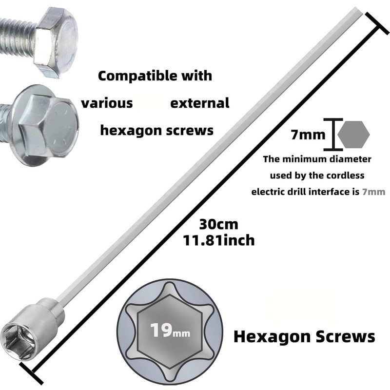 1pc 19mm 0.74in Extension Socket Jack 30cm 11.8in Silvery Caravan Leg Stand Winder Drill Attachment Accessories for Caravans and Mobile Homes - Image 5