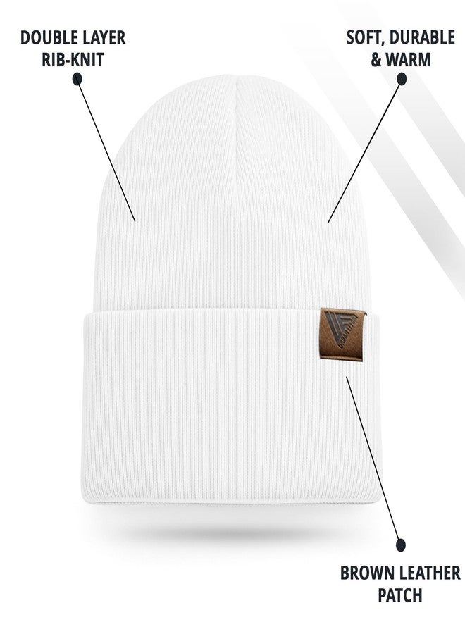 Urban Effort Unisex Knit Beanie - Warm Acrylic Cuffed Winter Hat for Men & Women, Soft Stretch Fit, Classic Streetwear Style, White, X-Small-3X-Large - Image 2