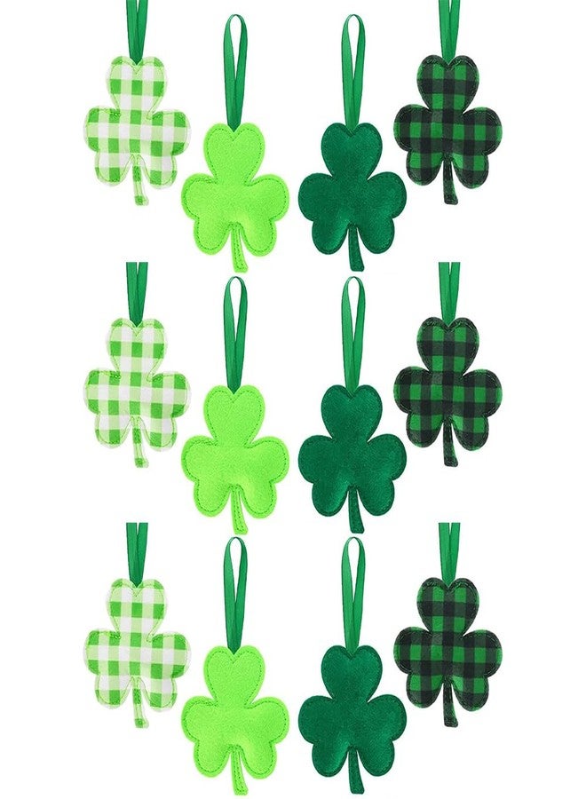 CCUUHJ 12 Pack St. Patrick Day Shamrocks Ornament for Tree Fabric Green 3D Large Felt Shamrocks Ornament Lucky Hanging Shamrock Decorations for Tree Irish Home Festival Party Supplies (Green) - Image 1